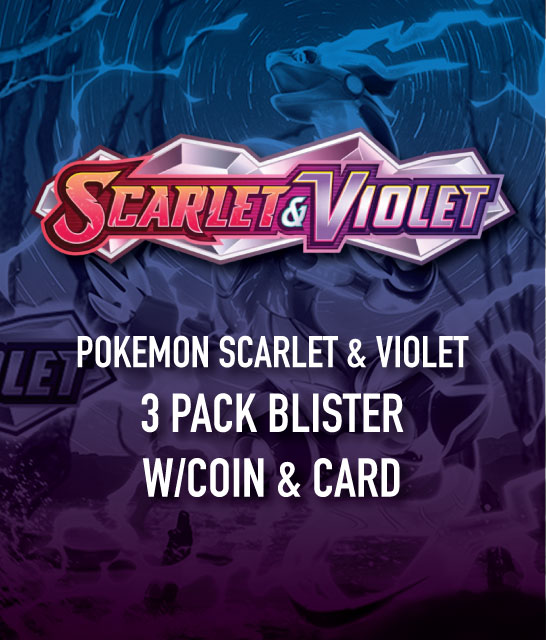 POKEMON SCARLET & VIOLET 3 pack blister w/coin & card