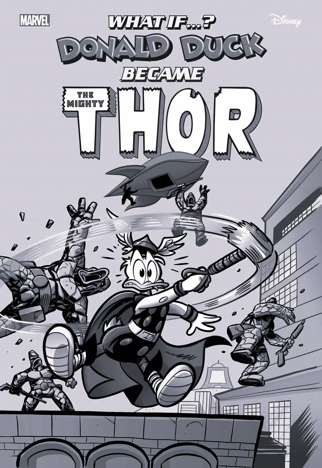 MARVEL & DISNEY: WHAT IF…? DONALD DUCK BECAME THOR #1 (1/100 LORENZO PASTROVICCHIO B/W) – (ships 9/4/24)