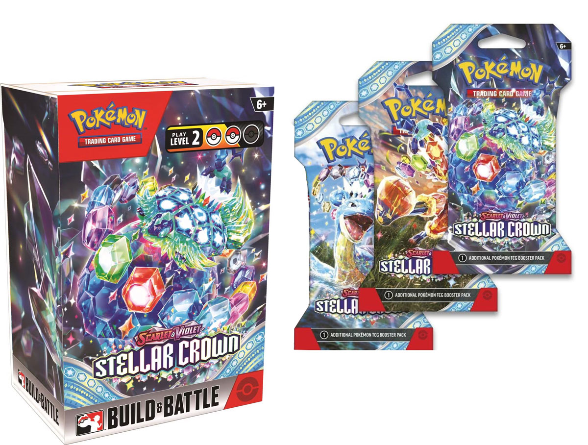 POKEMON SCARLET & VIOLET: STELLAR CROWN TAKE HOME PRERELEASE BUILD & BATTLE PACK w/3 boosters  – Available for pick up 9/3